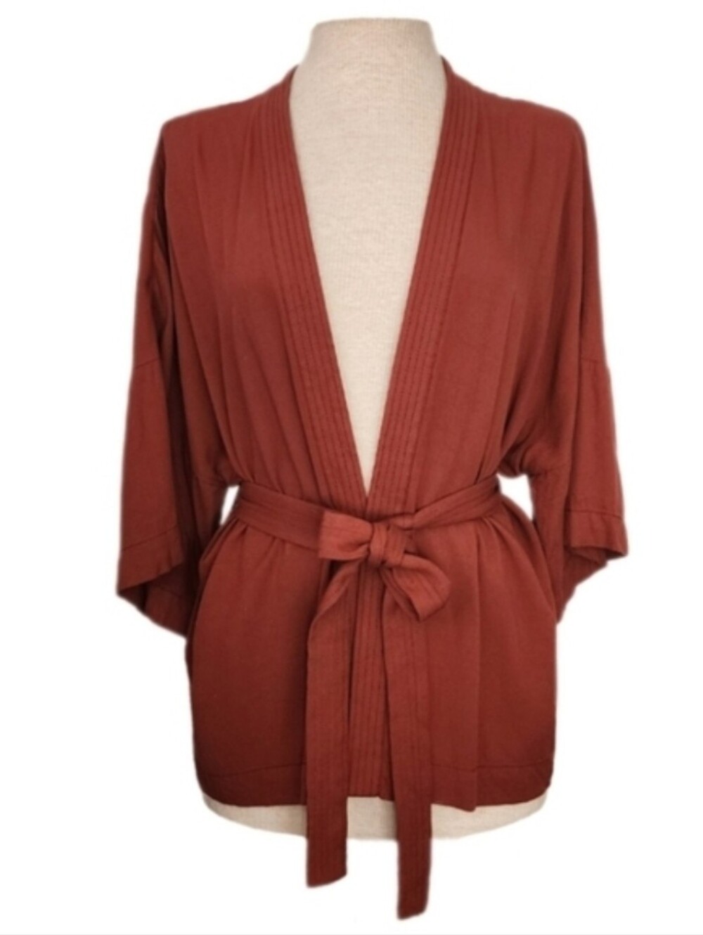 Shop The Trends Kimono Minimalist Belted Open Front Lounge Wear Rust Size L